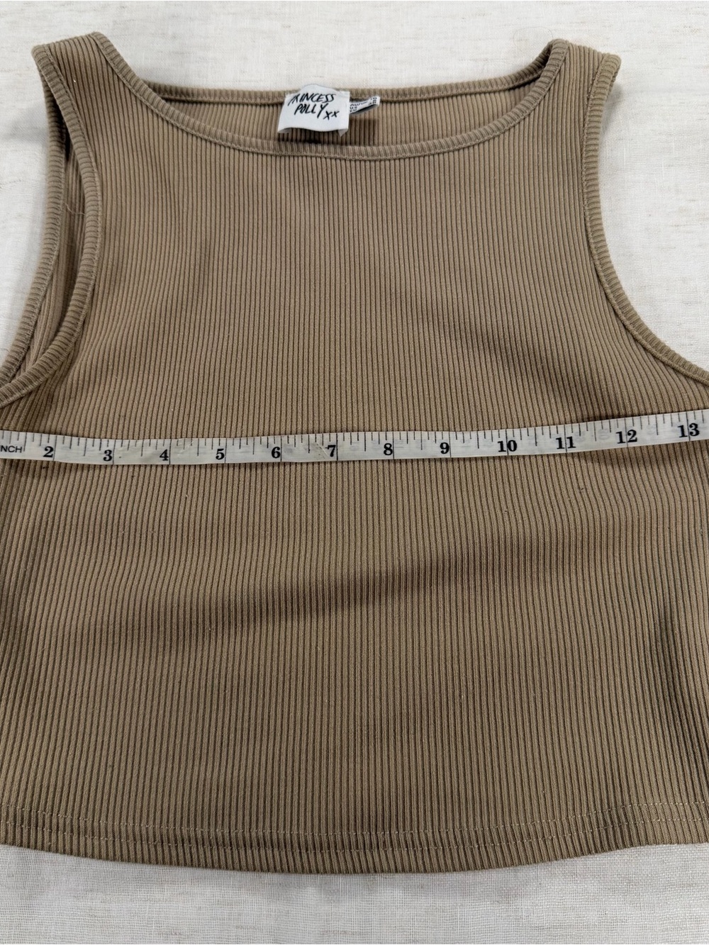 Princess Polly Beige Solid Ribbed Knit Round Neck Sleeveless Tank Top 6 - Picture 3 of 5